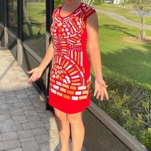 ALMATRICHI European fully embroidered red sleeveless sheath dress from Spain, 6‍